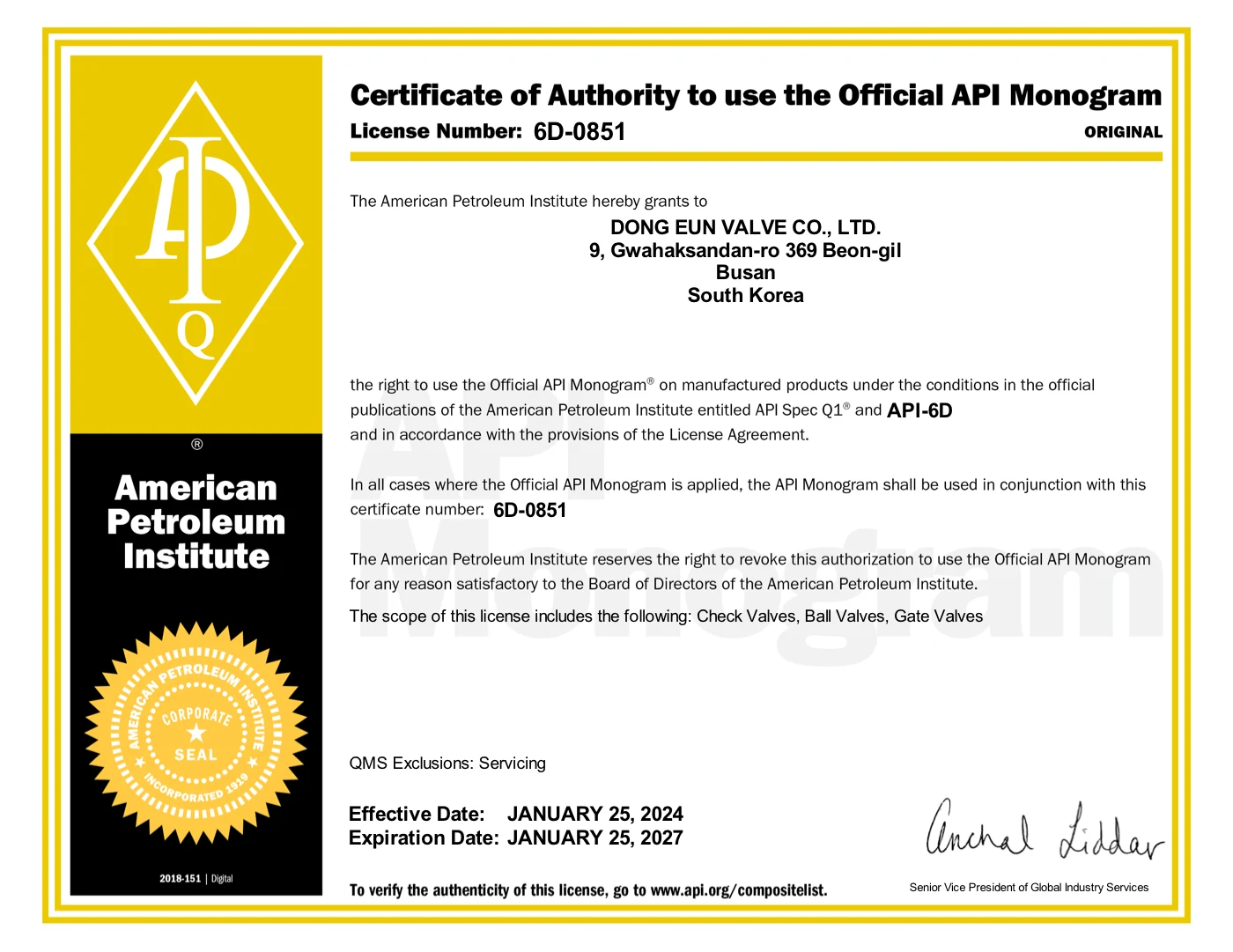 API 6D Certificate