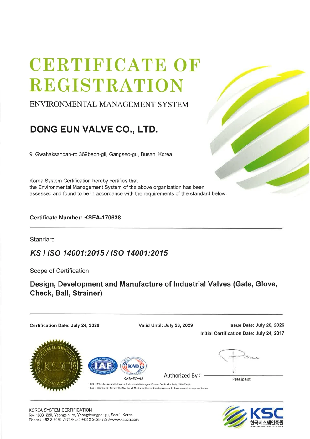 ISO 14001 Certificate